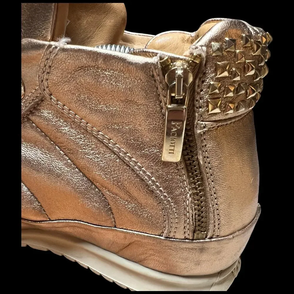 CESARE PACIOTTI Luxury 4US Women's 37/US 7 Gold High Top Sneakers Studs - Picture 14 of 16